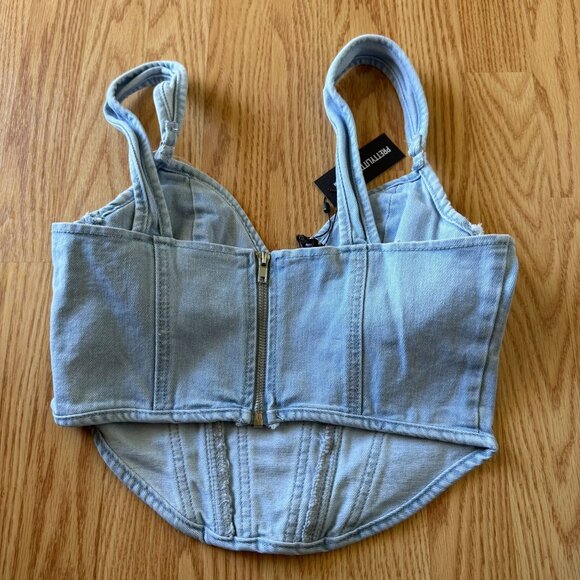 Light Blue Wash Dip Hem Bust Cup Denim Corset Top Size 6 PrettyLittleThing - Picture 3 of 9